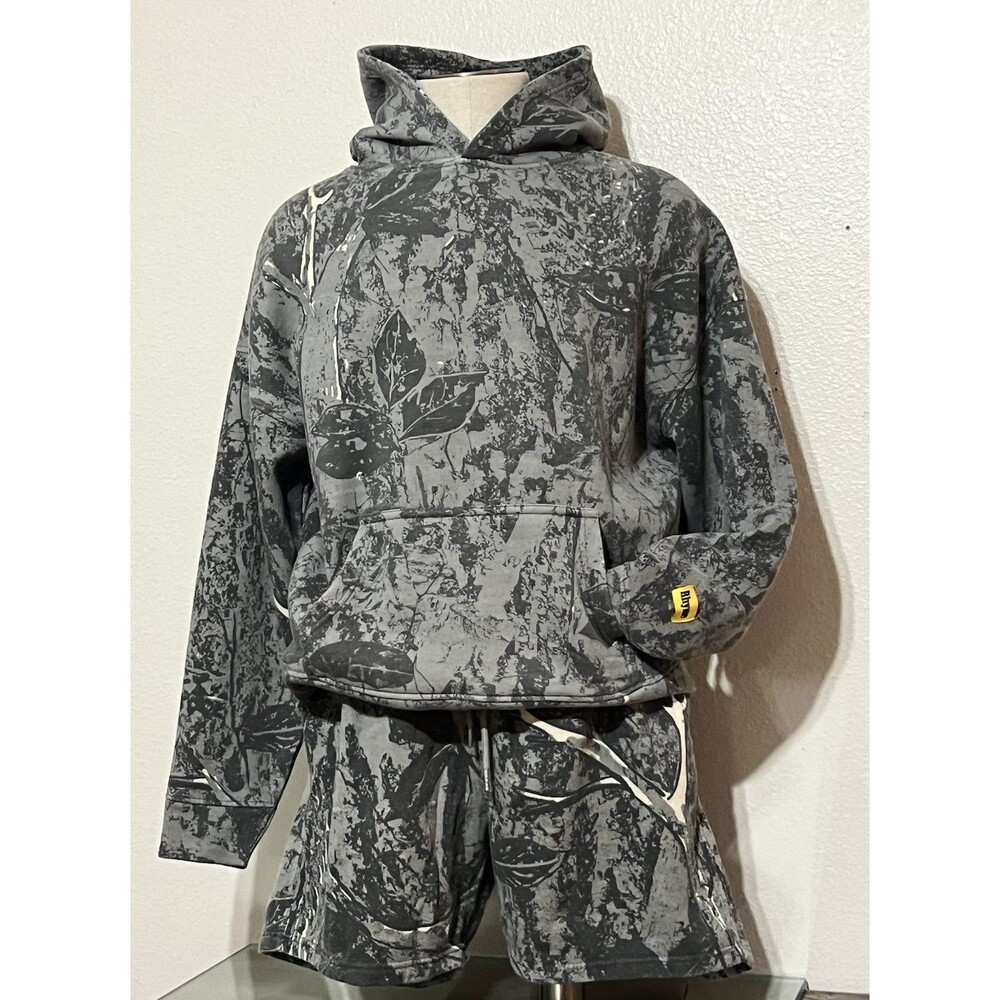RHYME Tree Camo Hoodie & Shorts Set Men’s Medium Active Wear Y2K